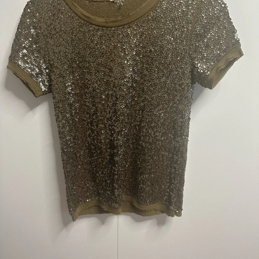 J. Crew Olive Sequin Short Sleeve Tee